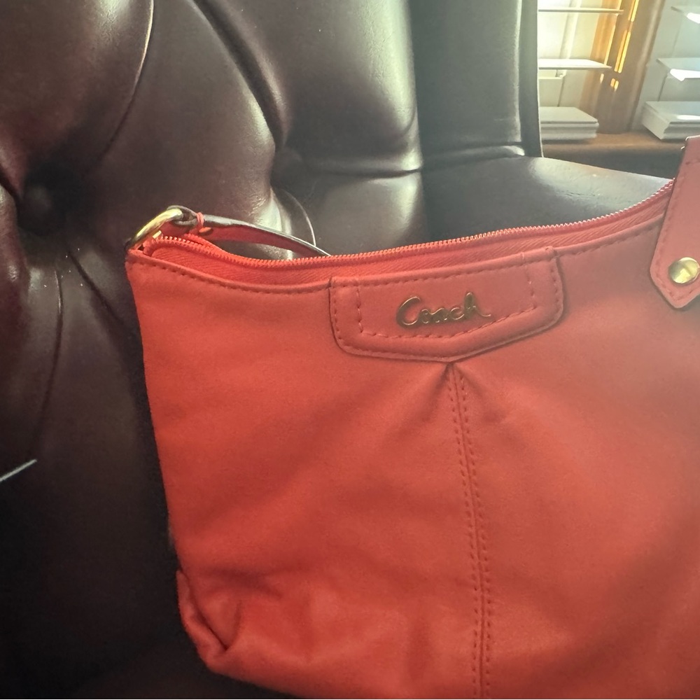 Coach Vibrant Coral Shoulder Bag with Gold Accents